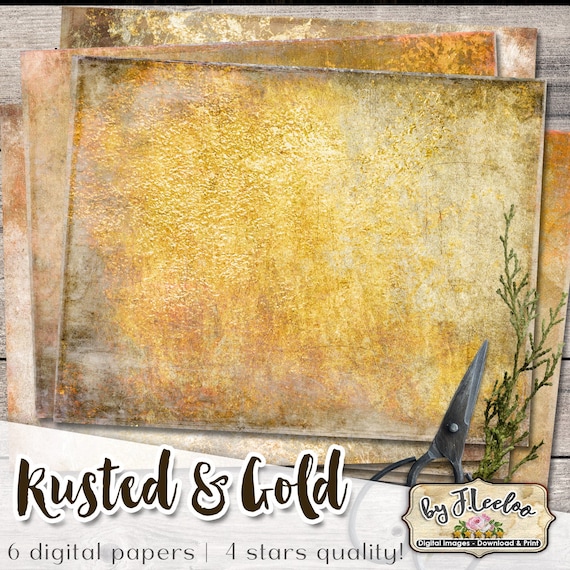 RUSTED GOLD PAPERS junk journal background collage sheets diary gelli print collage art printable digital download pp542