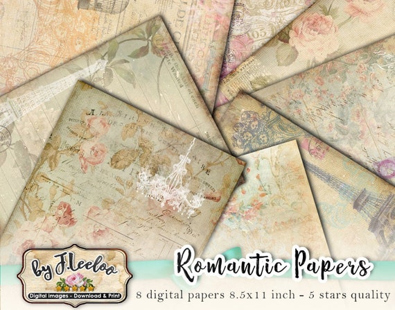 ROMANTIC 8 french victorian papers for scrapbook Digital collage sheet Paris vintage for scrapbook instant download printable pp451