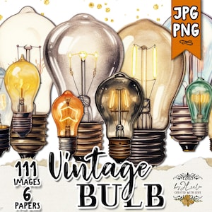 Bombilla vintage recortada con precisión, imprimible steampunk / Efímeros industriales vintage para creación de tarjetas de técnica mixta para diarios creativos / Paquete de arte digital / cl170