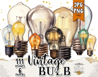 VINT BULB kieskeurig gesneden steampunk afdrukbaar | Industriële vintage ephemera voor het maken van mixed media-kaarten voor junkjournals | Digitale kunstbundel | cl170