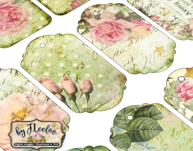 SMALL TAGS Digital French Shabby Chic Roses Paper Goods for - Etsy