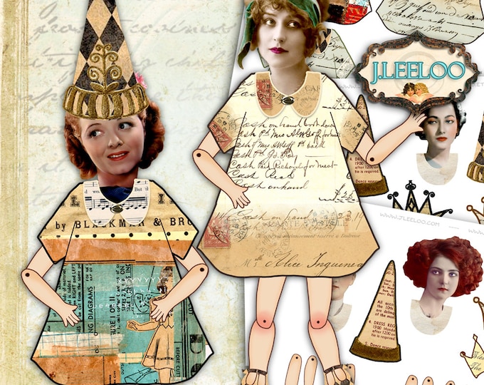 PARTY PAPER DOLL digital altered art Digital collage sheet  for journal page scrapbooking diary art instant download printable pp288