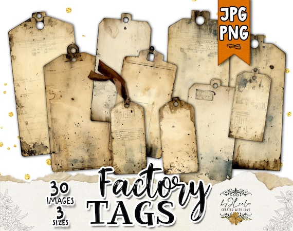 FACTORY TAGS Printable Vintage Industrial Labels Blank Writable Tags | Distressed Ephemera Junk Journals, Masculine Digital Collage | tl267