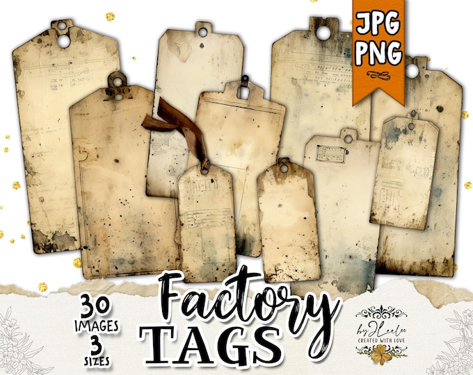 FACTORY TAGS Printable Vintage Industrial Labels Blank Writable Tags | Distressed Ephemera Junk Journals, Masculine Digital Collage | tl267