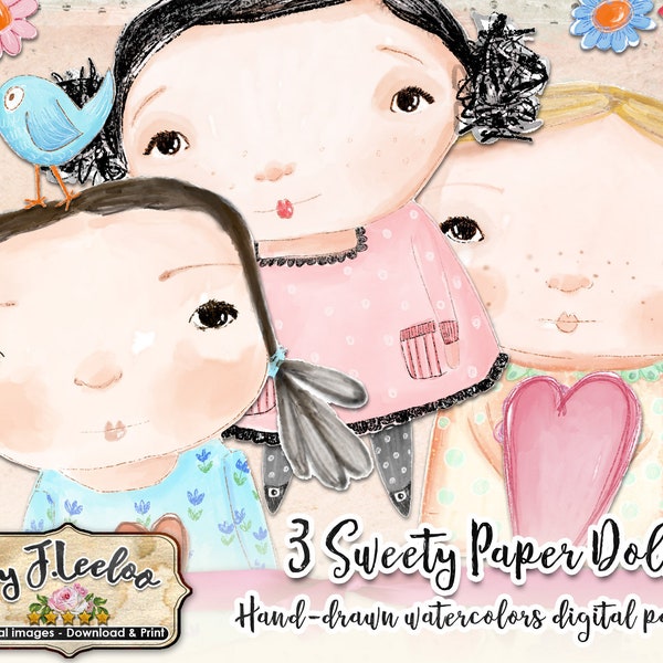SWEETY PAPER DOLLS digital altered art Digital collage sheet  for journal page scrapbooking diary art instant download printable pp500