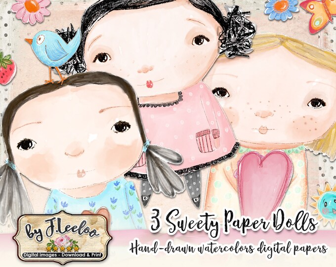 SWEETY PAPER DOLLS digital altered art Digital collage sheet  for journal page scrapbooking diary art instant download printable pp500