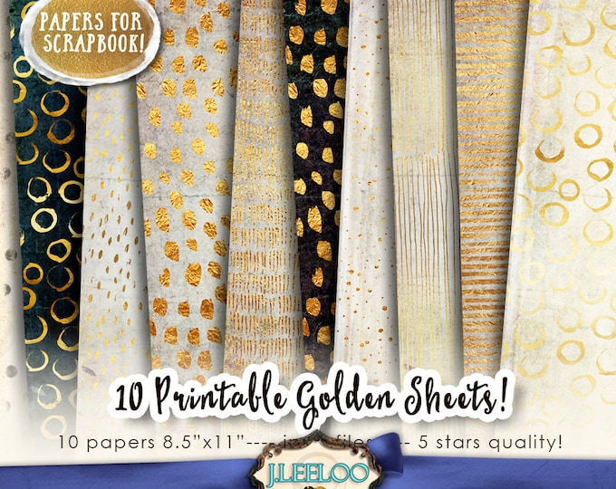 GRUNGE & HOLIDAYS 10 large holidays digital collage sheets Gold papers hand drawn for scrapbook instant download printable pp367
