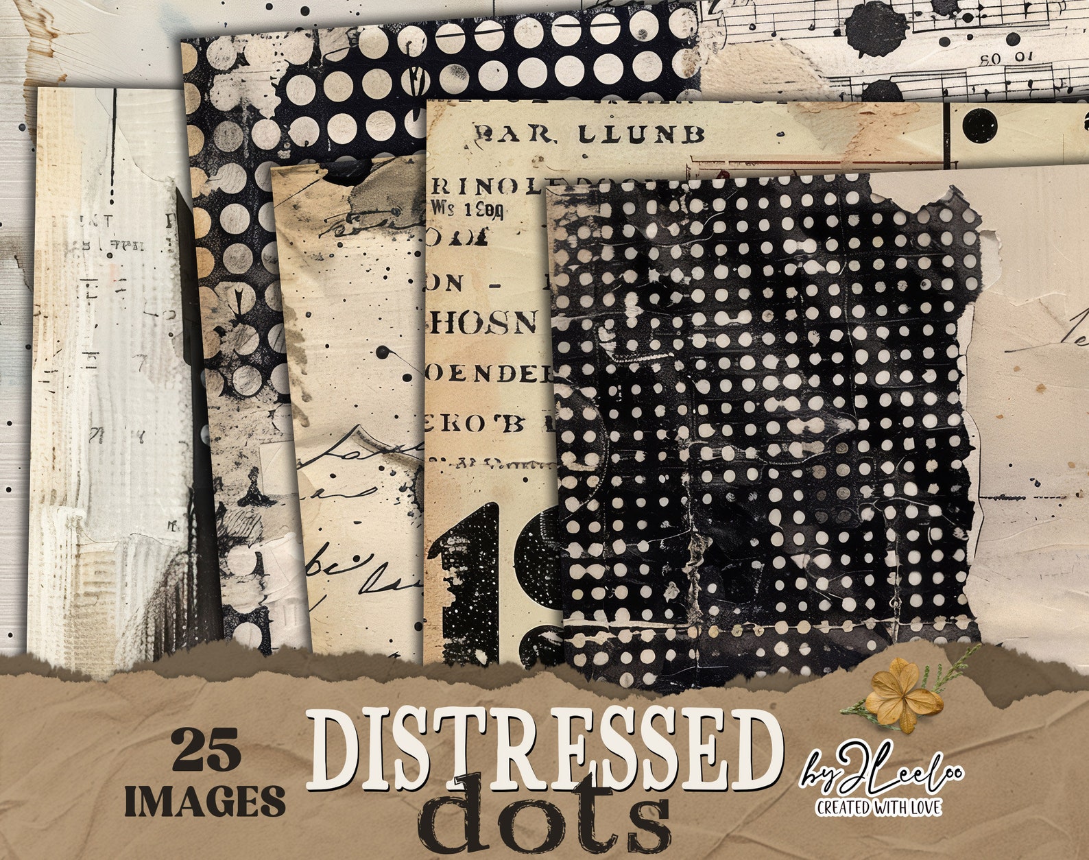 DISTRESSED DOTS Vintage Pages Collage | Old Textured Card Junk Journal ...