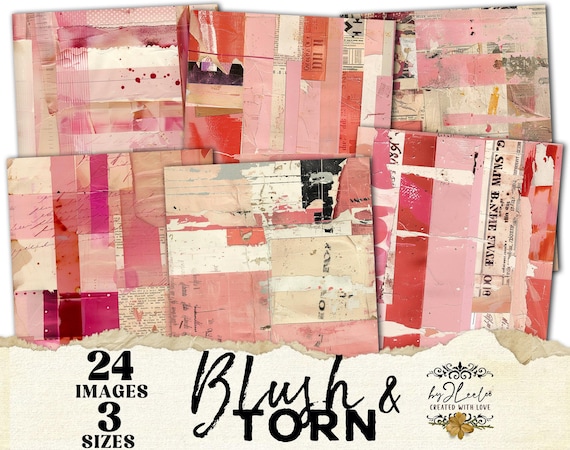 Blush & Torn - Vintage Paper Collage Backgrounds, Pink Junk Journal Ephemera, Scrapbook Aesthetic, Digital Download, Commercial Use - pp936