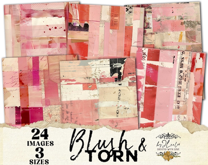 Blush & Torn - Vintage Paper Collage Backgrounds, Pink Junk Journal Ephemera, Scrapbook Aesthetic, Digital Download, Commercial Use - pp936