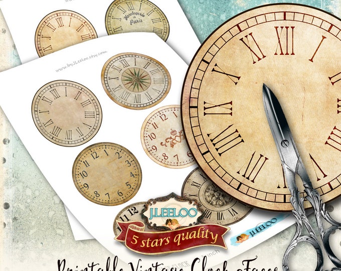 VINTAGE CLOCK 3 inch 3,5 inch circle printable clock faces grunge dirty antique for pendant magnet and craft instant download diy tn567