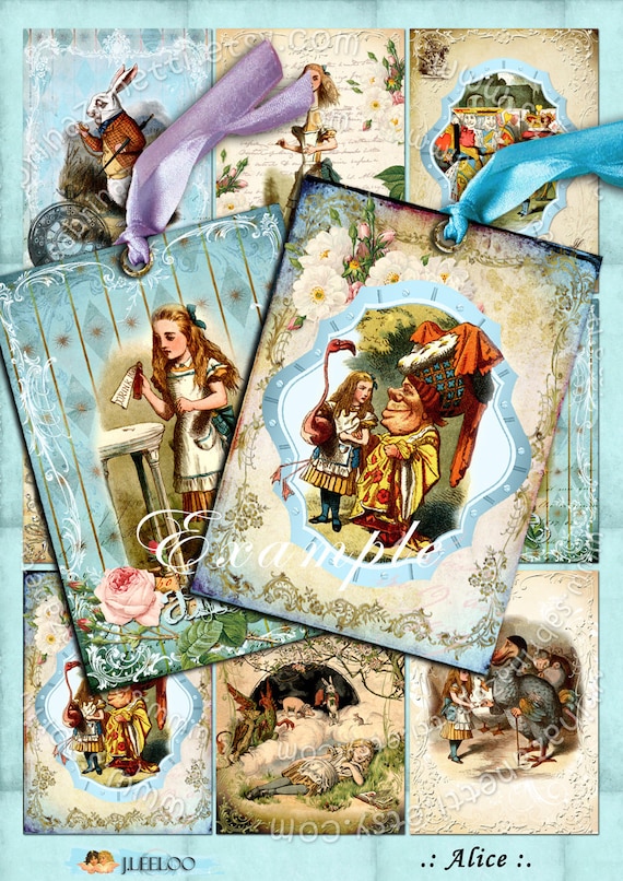 ALICE printable atc size  Digital collage sheet wonderland painting jewelry holder instant download background paper ac105