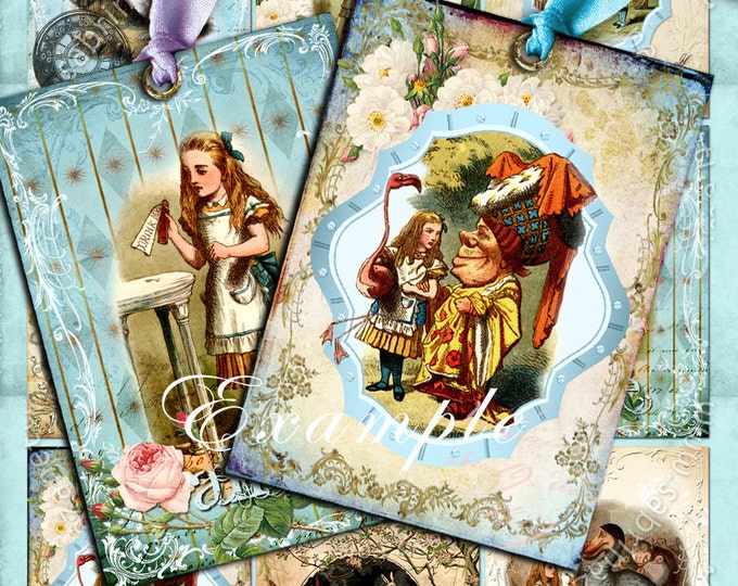 ALICE printable atc size  Digital collage sheet wonderland painting jewelry holder instant download background paper ac105
