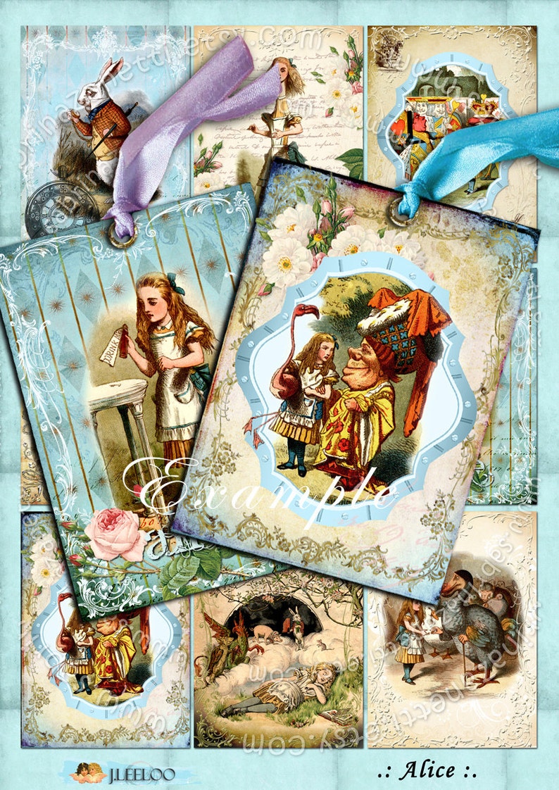 ALICE printable atc size Digital collage sheet wonderland painting jewelry holder instant download background paper ac105