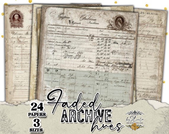 FADED ARCHIVE HUES Vintage Ledger Papers | Antique Documents Junk Journal Printable | Ephemera Collage Sheets | ppK54
