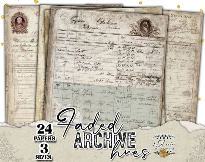 FADED ARCHIVE HUES Vintage Ledger Papers | Antique Documents Junk Journal Printable | Ephemera Collage Sheets | ppK54