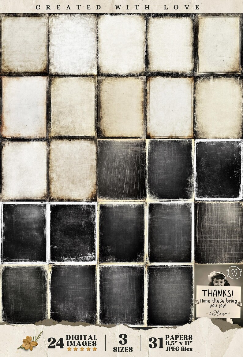 GRUNGE FRAMES 3 Sizes Ivory and Black Photo Backdrops Vintage