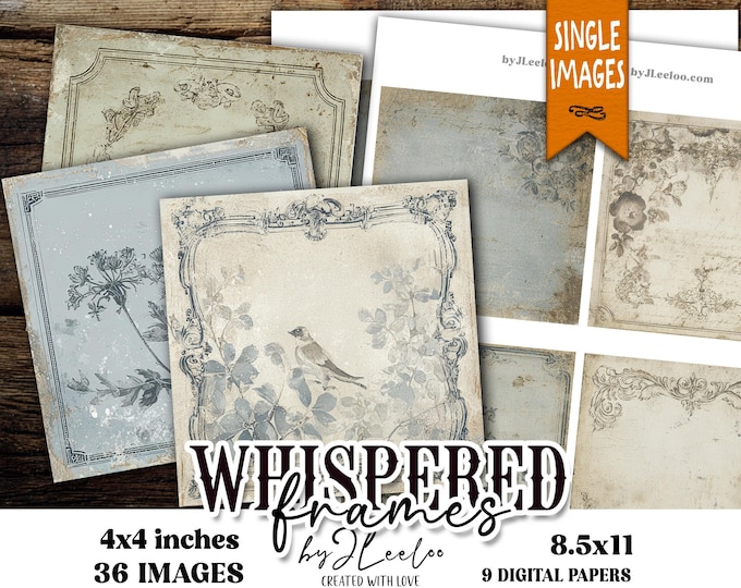 WHISPERED FRAMES – 36 Vintage 4x4 Printable Squares for Junk Journal, Scrapbooking, Coaster Crafts, Collage Art | quK13