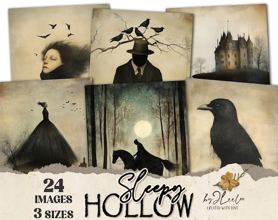 SLEEPY HOLLOW Themed 24 gothic 3 Sizes | Digital Halloween Art Print Victorian Gothic Decor Digital Junk Journal Illustration DIY cu | pp842
