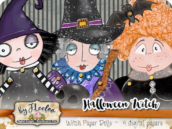 HALLOWEEN WITCH paper dolls hand drawn scary digital altered art Digital collage sheet scrapbook instant download printable pp507