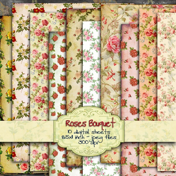 ROSE BOUQUET 10 large flower shabby chic digital paper Digital collage for scrapbook embellishment printable instant download pp179