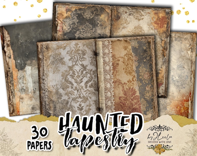 HAUNTED TAPESTRY Junk Journal Pages – 30 Vintage Double Spreads | Gothic Halloween Ephemera for Journals, Scrapbooking & Crafts | pp980