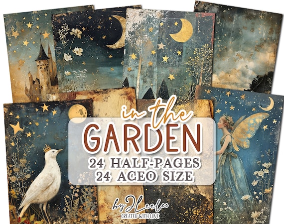 IN THE GARDEN half pages print for junk journal Mixed Media | Hand-drawn painting supplies card making collage diary stationery | pp687