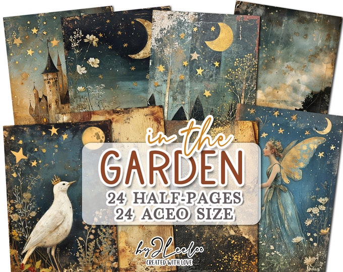 IN THE GARDEN half pages print for junk journal Mixed Media | Hand-drawn painting supplies card making collage diary stationery | pp687