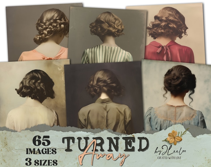 TURNED AWAY Vintage 65 large photos 3 sizes | Printable unusual old portraits photographs for junk journal | Bundle Digital Art CU | cp030