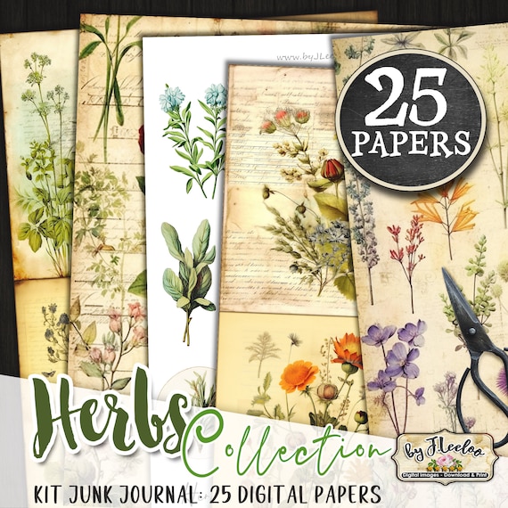 HERBS collection Journal KIT vintage romantic shabby chic papers diy vintage ephemera diary printable collage sheets | pp609