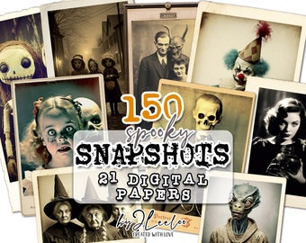 SPOOKY SNAPSHOT Collection 150 photos | scary creepy scrapbook junk journal digital ephemera supplies | old  cards Halloween Bundle | pp639