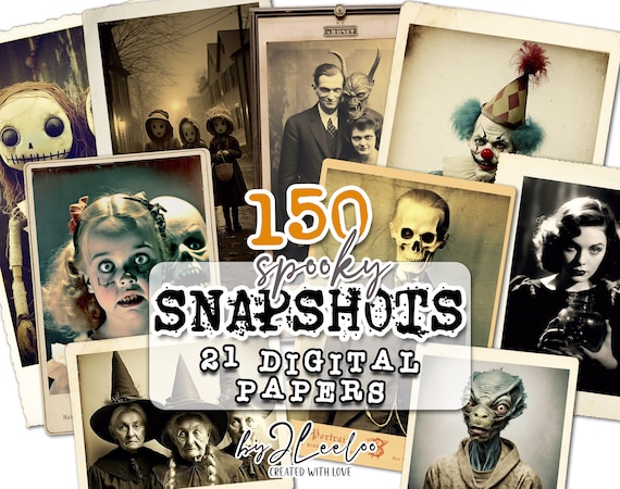 SPOOKY SNAPSHOT Collection 150 photos | scary creepy scrapbook junk journal digital ephemera supplies | old  cards Halloween Bundle | pp639