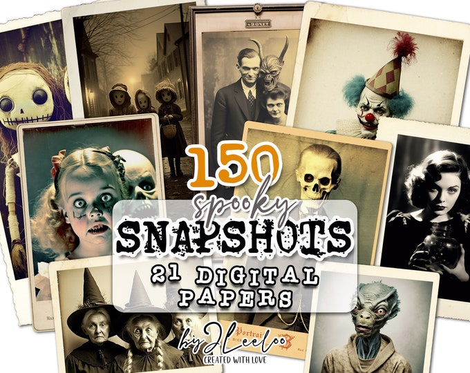 SPOOKY SNAPSHOT Collection 150 photos | scary creepy scrapbook junk journal digital ephemera supplies | old  cards Halloween Bundle | pp639