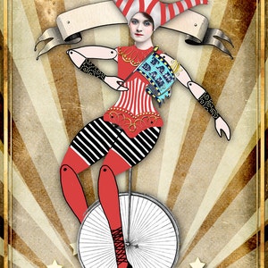 CIRCUS PAPER DOLL articulated printable altered art Digital collage sheet scrapbook mixed media collage instant download pp366 image 5