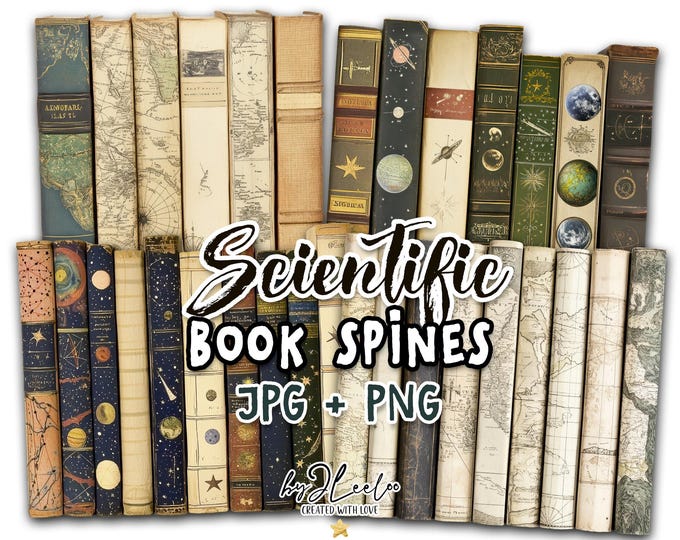 Scientific BOOK SPINES clipart PNG Jpeg | vintage library printable junk journal scrapbook | boundle old nautical astronomic books | pp904