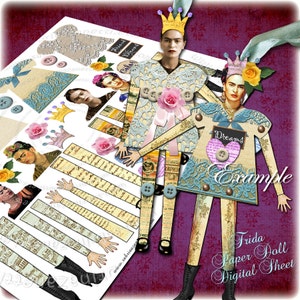 FRIDA PAPER DOLL veranderde art journal paginapapier digitale collage blad ambachtelijke levering scrapbooking instant download afdrukbare pp176