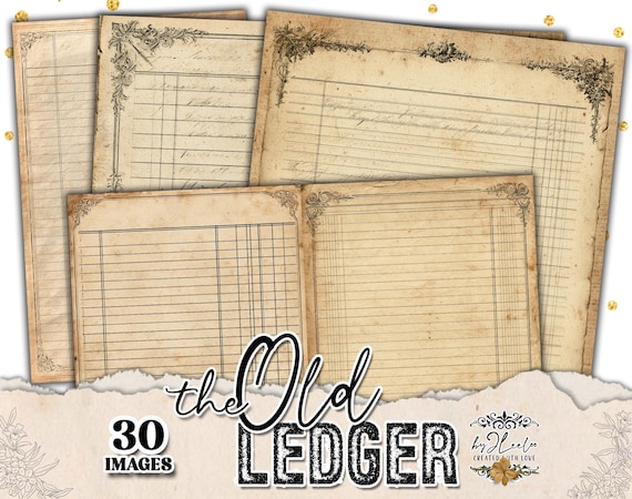 THE OLD LEDGER – Vintage Ledger Papers, Antique Bookkeeping Pages, Printable Junk Journal, Old Record Sheets, Half Page Printables | ppK77