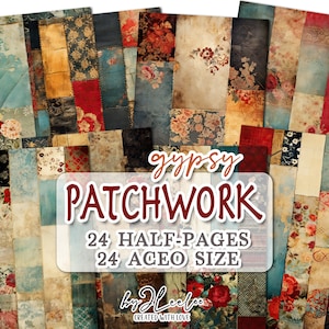 Diario de patchwork gitano de media página imprimible con aceo / suministros para técnicas mixtas / diario de collage con papel desgastado y sucio / pp730