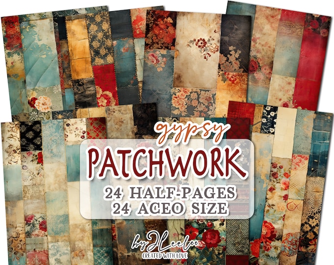 GYPSY PATCHWORK half pages aceo printable | junk journal Mixed Media supplies | Distressed grunge dirty paper making collage diary | pp730