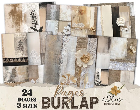 BURLAP PAGES 24 neutral background 3 Sizes | Junk Journal Pages | Backdrop Rustic papers | scrapbook Lace digital | Commercial Use | pp883