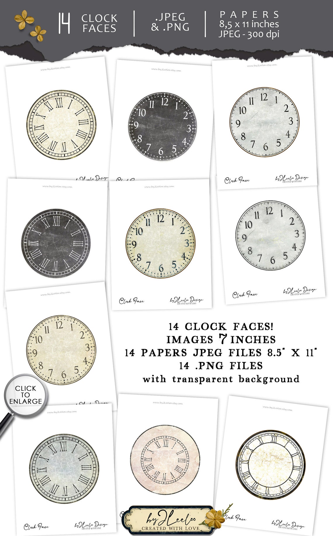 FACE CLOCK 7 Inch Circle Printable | Vintage Jpeg Clock Clipart Vintage ...