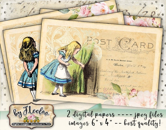 ALICE's CARDS printable vintage shabby chic for scrapbook Instant Download digital collage sheet pp447