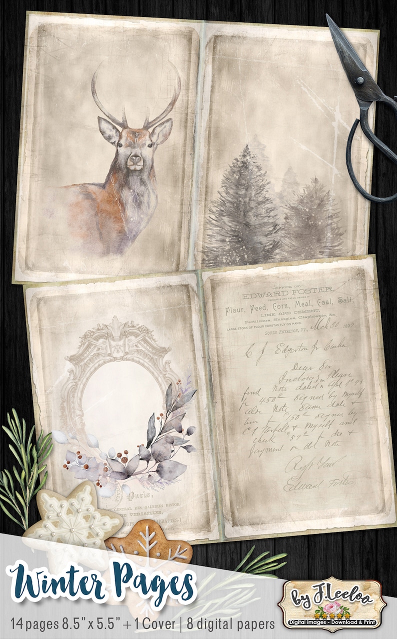 WINTER PAGES junk journal christmas holidays printable diary pages for Journals, Scrapbooks, Paper Crafts pp534 image 6