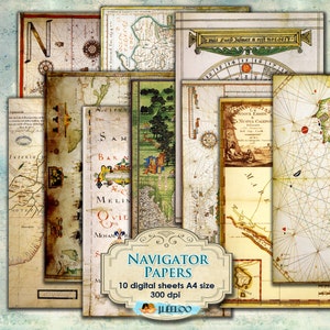 NAVIGATOR PAPIERS 10 große digitale Collage Karten Vintage Karten Karten für Scrapbook Kunst Sofortdownload druckbare Papierwaren pp143