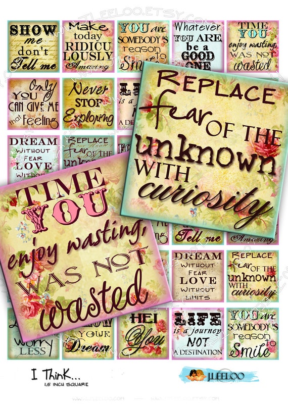 Digital collage I THINK 1.5 inch square quote  resin pendants, charms, card making, button, magnets instant download printable qu254