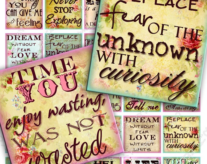 Digital collage I THINK 1.5 inch square quote  resin pendants, charms, card making, button, magnets instant download printable qu254