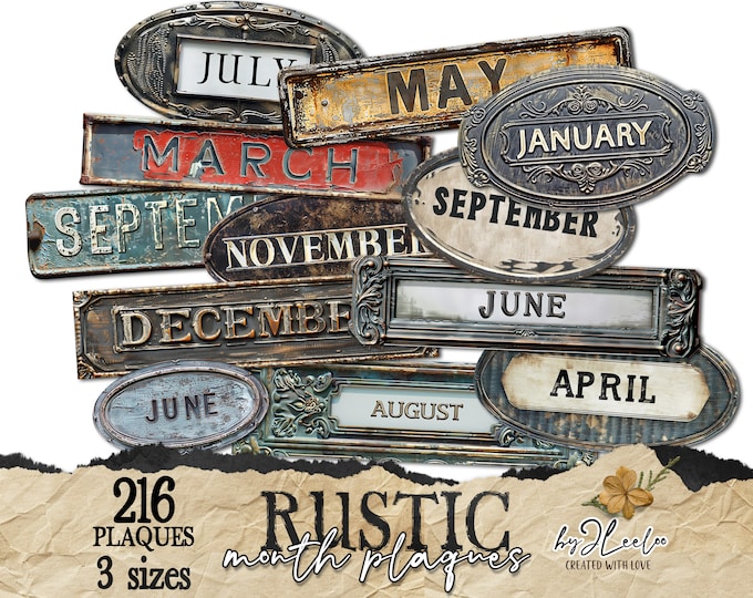 RUSTIC MONTH Plaques vintage labels 216 PNG | metal victorian grunge tags junk journal | steampunk masculine digital rusticcore | tl289