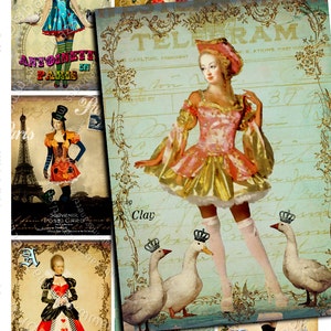 ANTOINETTE ALTERADA imprimible aceo francia paris en arte alterado Hoja de collage digital descarga fondo vintage ac107