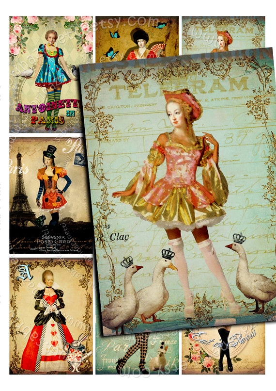 ALTERED ANTOINETTE printable aceo france paris in altered art Digital collage sheet download background vintage ac107