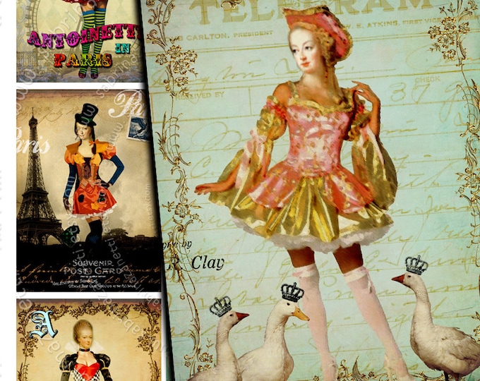 ALTERED ANTOINETTE printable aceo france paris in altered art Digital collage sheet download background vintage ac107